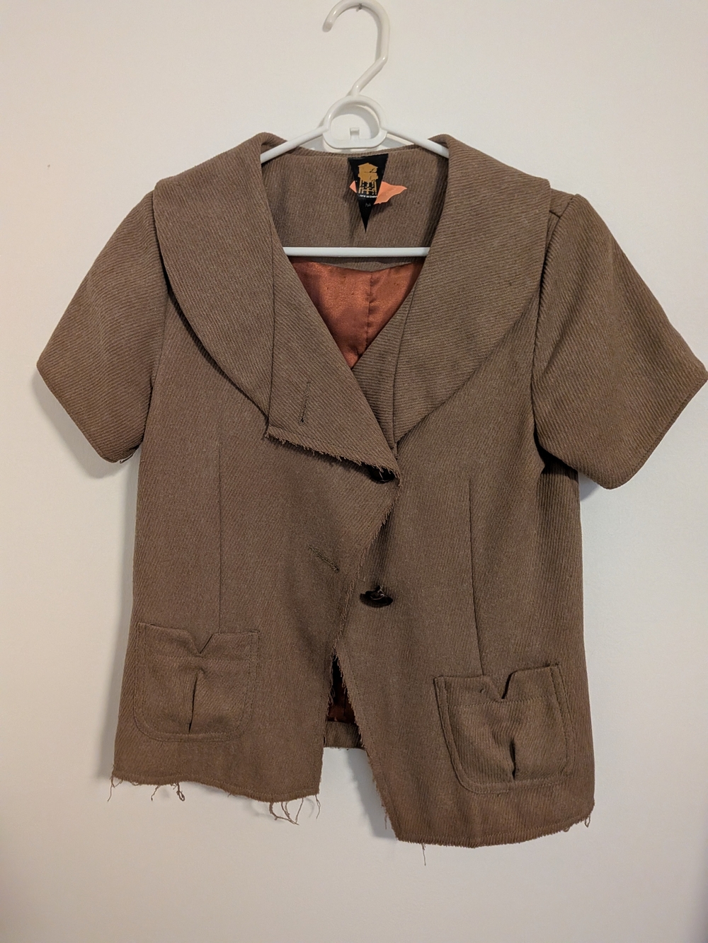 Brooklyn Industries Brown Herringbone Short Sleeve Jacket | Raw Edge | Copper